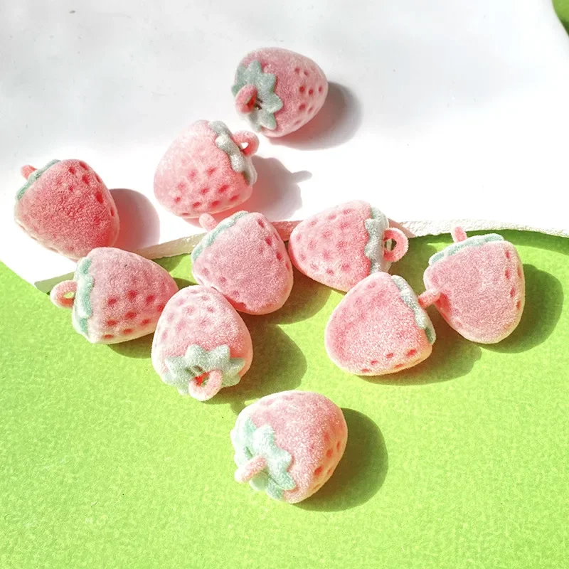 

10pcs 3D Flocking Acrylic Small Strawberry Charms Sweet Fruit Keychain Pendants For Jewelry DIY Earring Accessory making