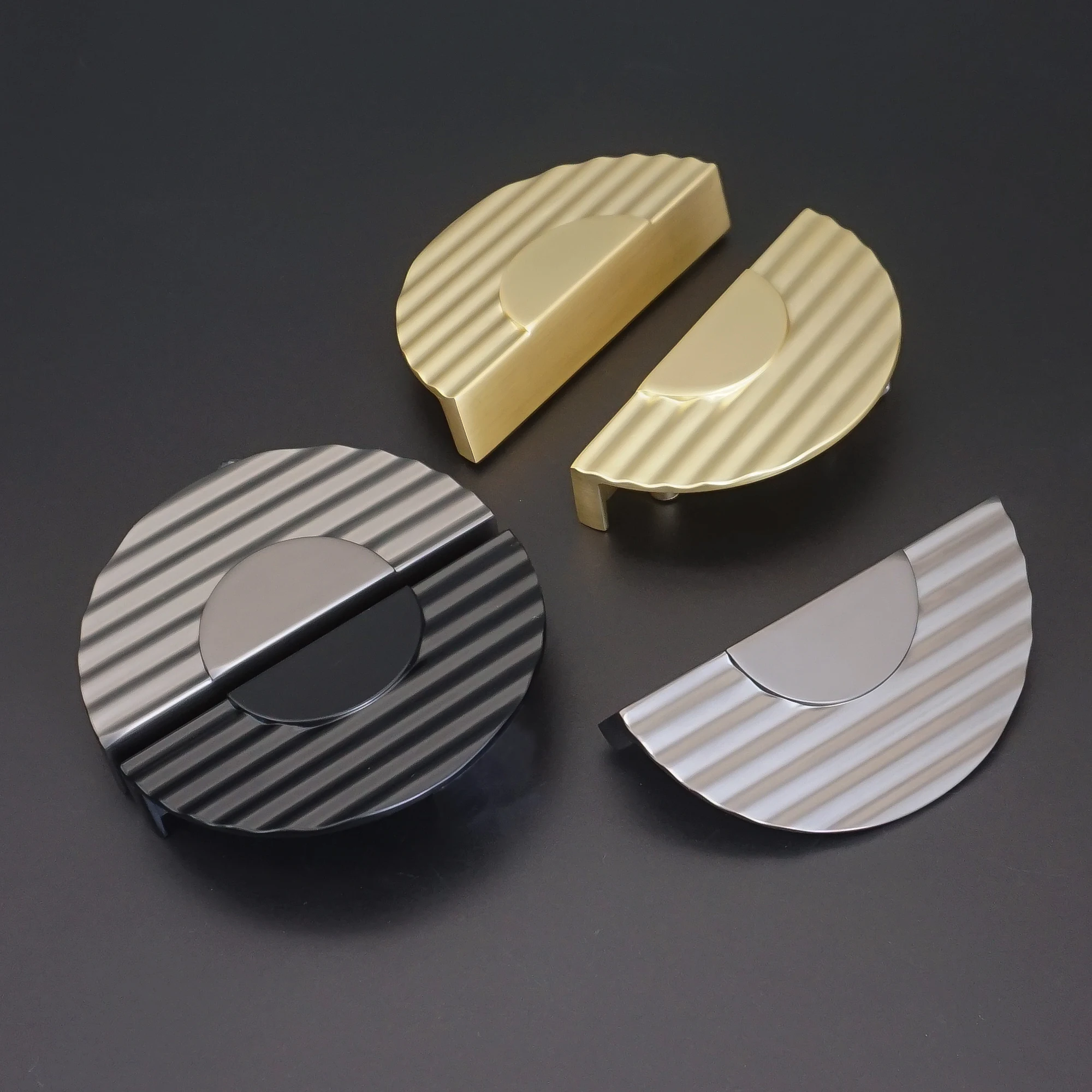 Semicircle Shaped Cabinet Handles Brushed Gold Wardrobe Pulls Black Kitchen Cupboard Door Knobs Modern Furniture Hardware 64mm