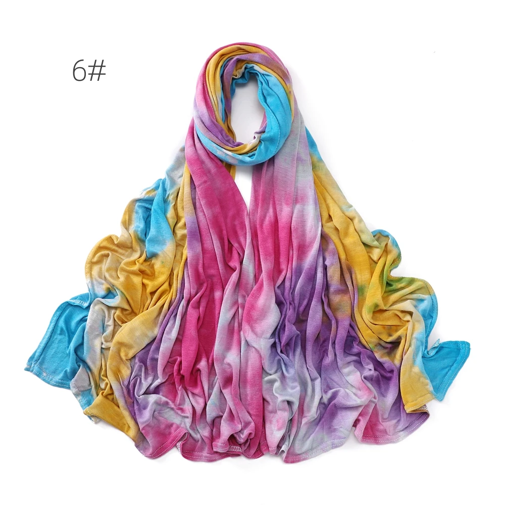 Tie Dye Jersey Muslim Women Hijab Printed Cotton Woman\'s Scarfs Turkey Turban Femme Musulman Niqab Headwraps Retro Hijabs Scarf