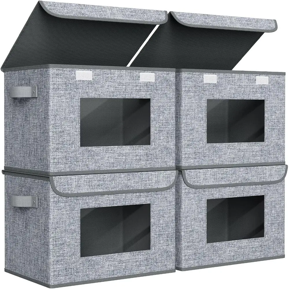 

Тканевые складные коробки для хранения [4 шт.] — большие складные штабелируемые контейнеры с крышками, органайзеры для шкафа и кубы для хранения