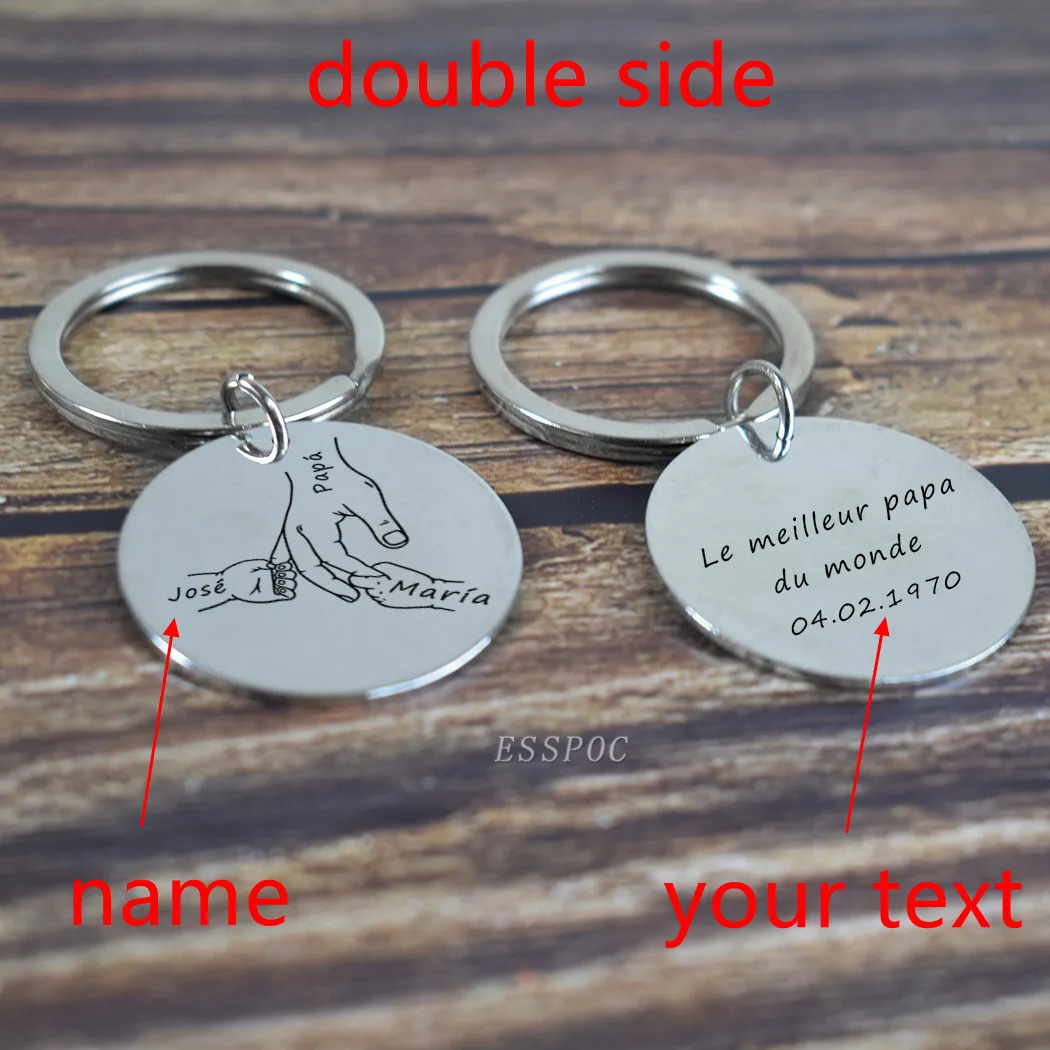 Custom Papa and Kids Name Keychain Personalized Dady Holding Hand Key Chains Stainless Steel Engraved Pendant Father\'s Day Gift