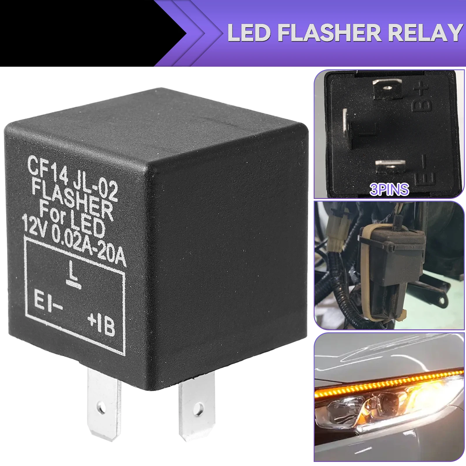 12V 3 Pin CF14 JL-02 Electronic Hazard Car Flasher Relay Fix LED Light Turn Signal Hyper Flash Blinking Light Issues Auto 20A