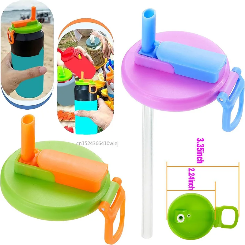 

Portable Soda Can Lid and Silicone Straw Soda Can Lid Reusable Suitable For Canned Beverages Beer Juice 1pcs With 2 straws