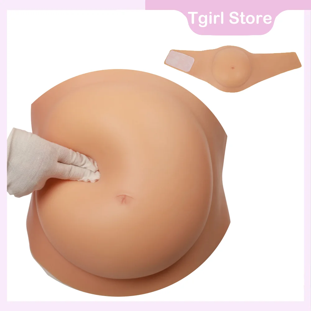 

Tgirl 4-6Months Velcro Fake Silicone Pregnancy Belly Soft Twins Tummy Prosthesis Props for Crossdresser Sissy Shemale Cosplay