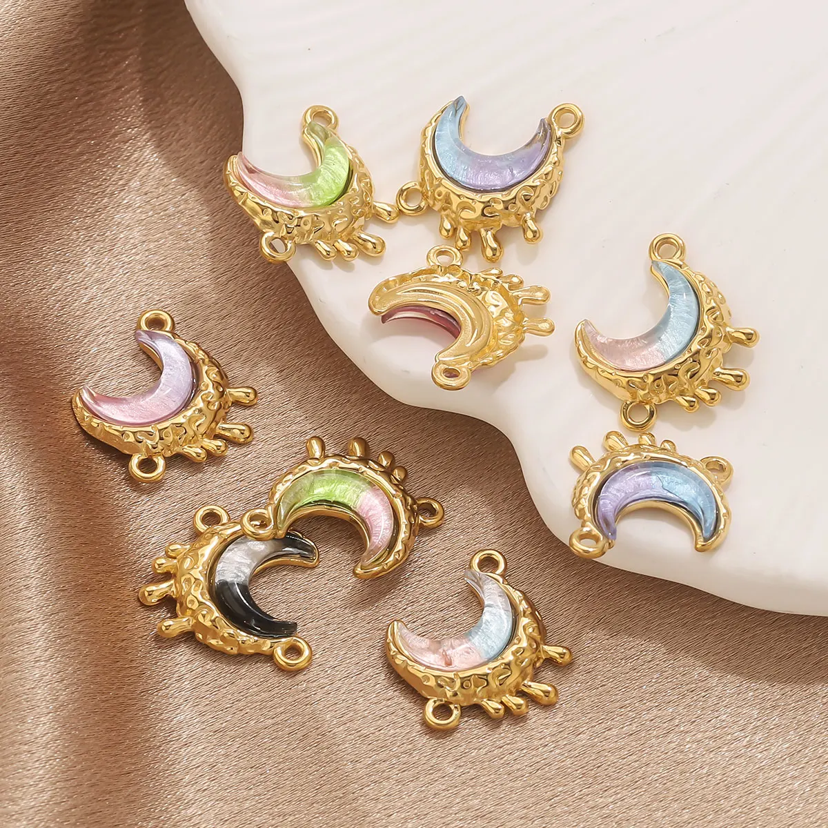 2 قطعة المينا نمط البوهيمي الشمس قلادة على شكل قمر الفولاذ المقاوم للصدأ موصل DIY بها بنفسك اليدوية المرأة قلادة المجوهرات #5