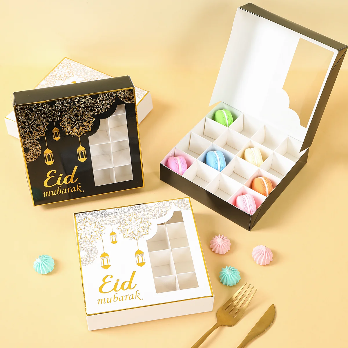 2Pcs Eid Mubarak Cake Box Candy Cake Packaging Box Ramadan Decoration 2025 Ramadan Kareem Islamic Muslim Party Eid Al-Fitr Gifts