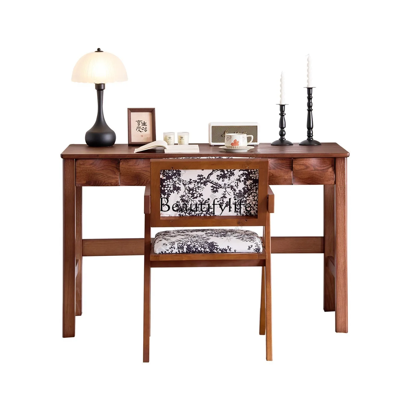 Medieval solid wood ripple desk retro home French minimalist study writing table