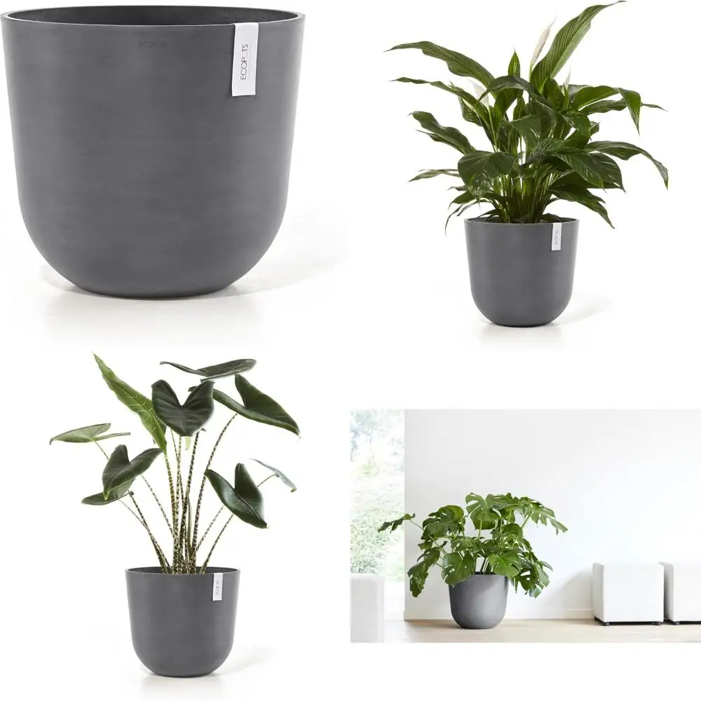 

Durable Modern Recycled Composite Round Flower Pot Planter Grey Outdoor Indoor 17.75 Inch Long-Lasting Eco-Friendly
