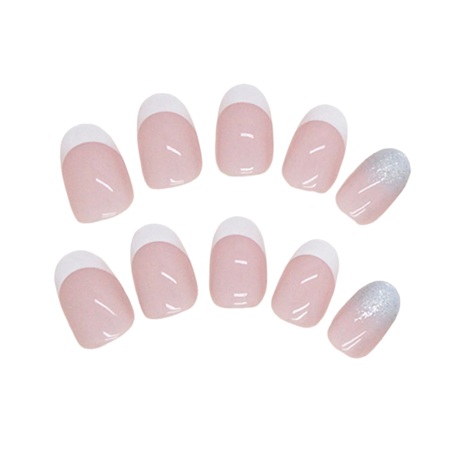 Sweet Style  Line Printed Pink Fake Nails Easy to Apply Simple to Peel off Nails for Stage Performance Wear