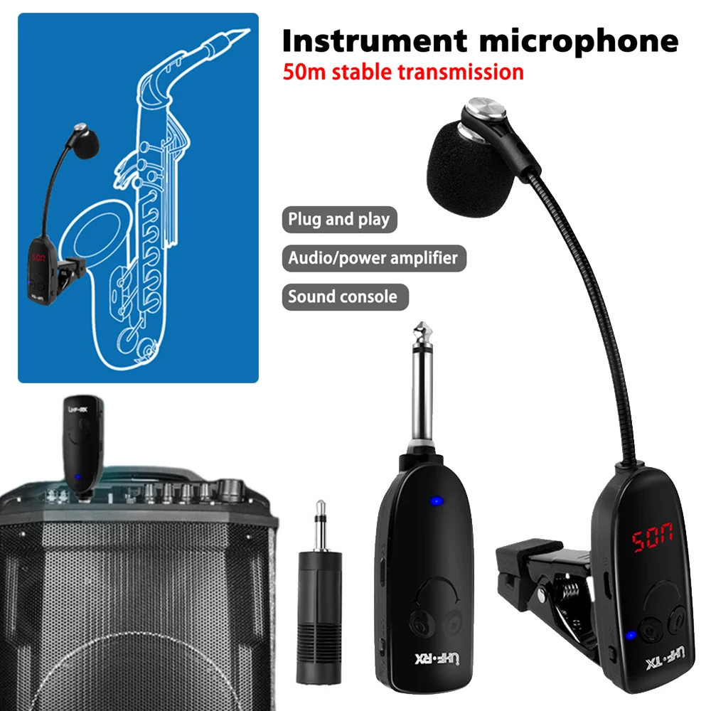 50m Range Wireless Saxophone Instruments Mic Wireless Receiver Pickup Amplifier Portable Professional Recording for Trumpets Sax view 2