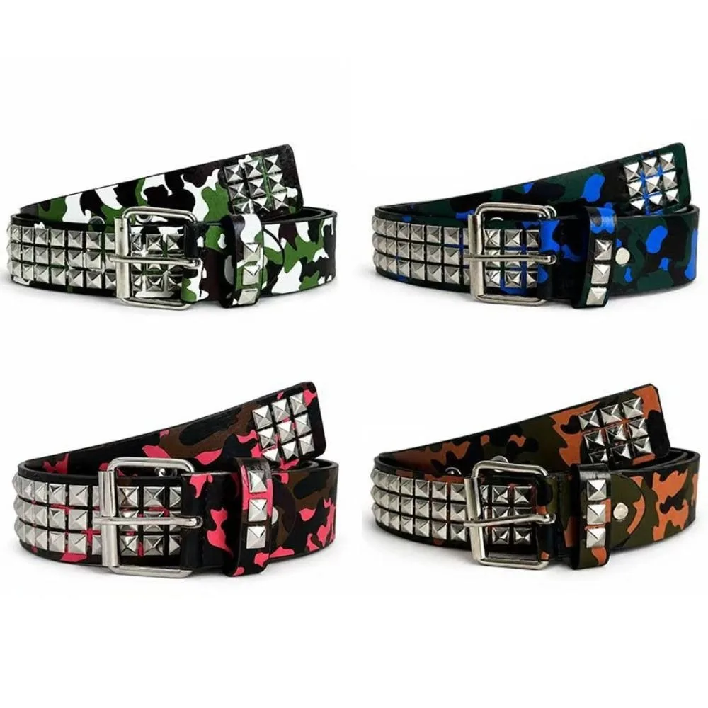 PU Leather Studded PU Belt Print Rivet Decor Waist Belt Metal Alloy Buckle Unisex Design Hip Hop Waist Belt For Men Women