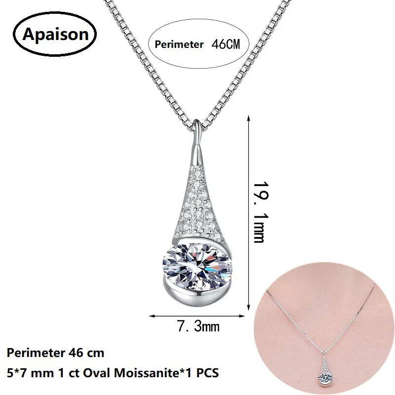 

Apaison 5*7 mm 1 ct Moissanite Pendants For Women 925 Sterling Silver Necklaces Wedding Engagement Female Fine Jewelry Gift