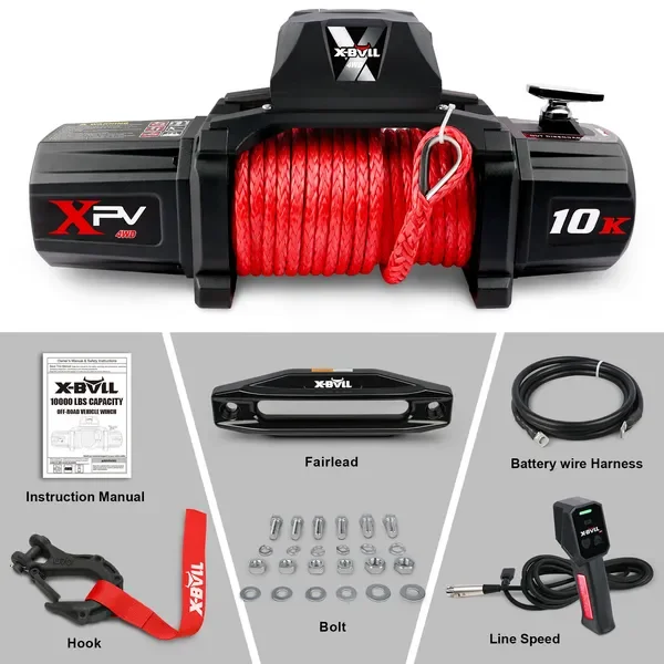 

X-BULL 10000 lb Electric Winch 12V Synthetic Rope with Remote - IP67 Waterproof, Hawse Fairlead