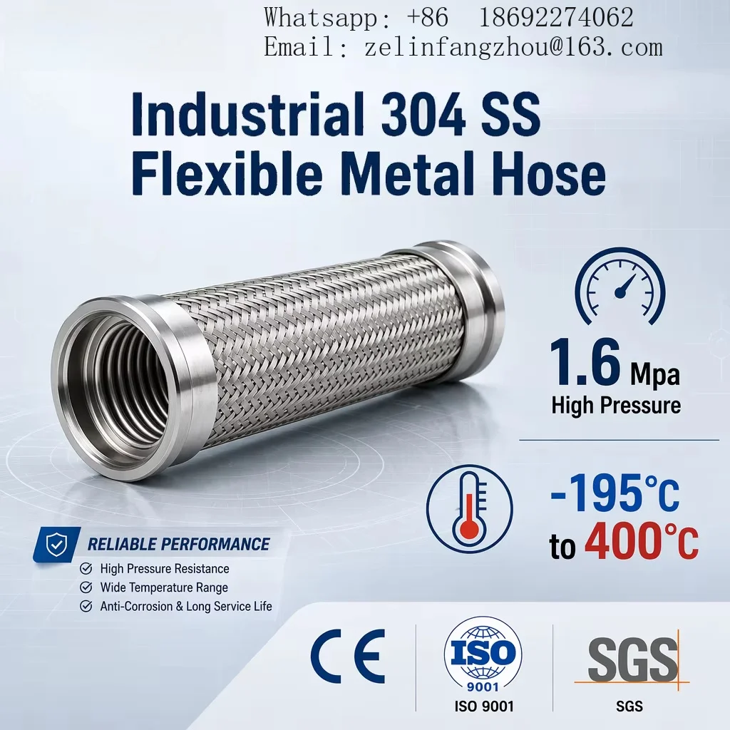 304 SS Polished Braided Corrugated Flexible Wire Hose DN6 DN50 Industrial Steam Transfer High Temp High Pressure Female