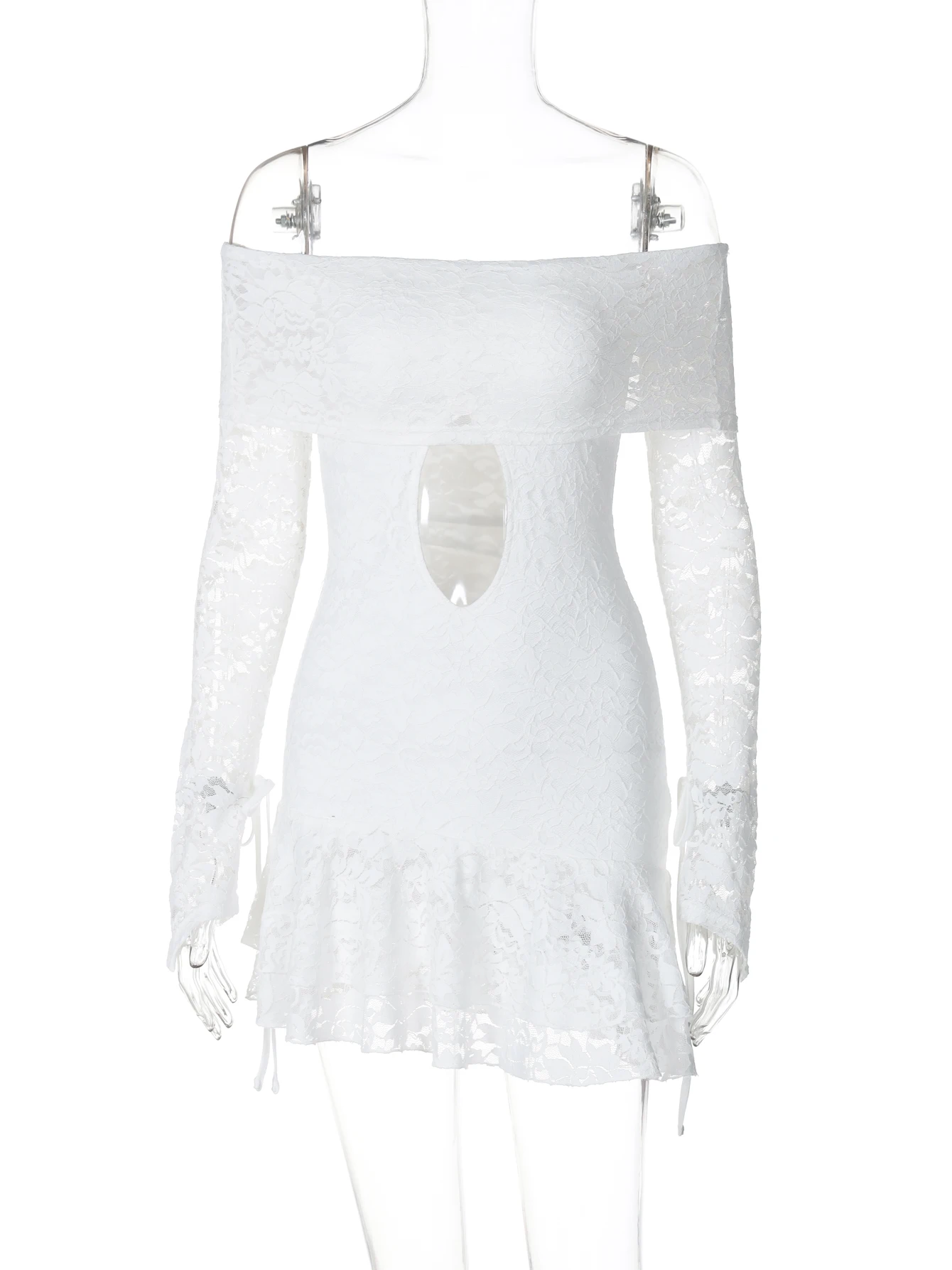 Hugcitar Print Slash Hals Lange Mouw Patchwork Kant Uitgehold Sexy Onregelmatige Mini Jurk Lente Vrouwen Y2K Outfit Feestvakantie