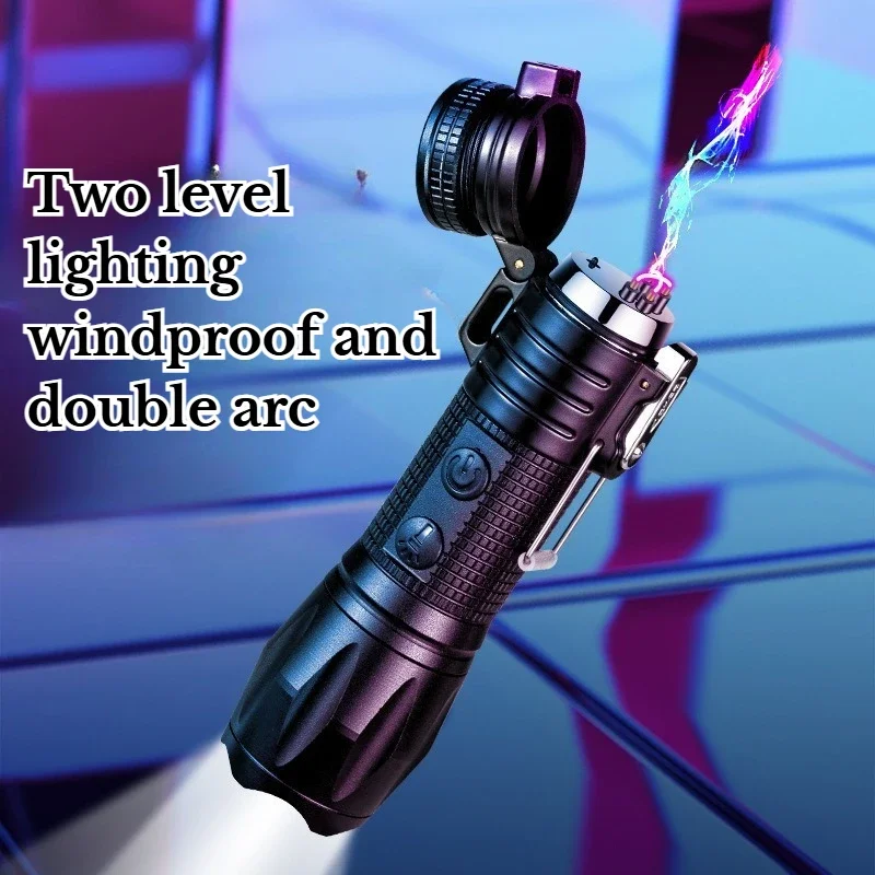 

New Multi-functional Dual-arc Rechargeable Lighter High-intensity Flashlight Camping Emergency Survival Self-protection EDC Tool