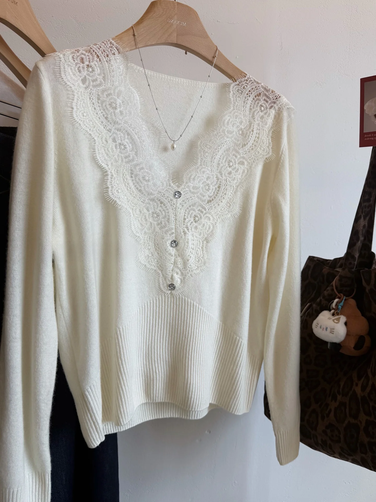 Comfortabel Gebreid Lang Sve Kant Patchwork Casual Top Trendy Koreaans Sle Woon-werkvriendelijk V-Ne Normale pasvorm Dames irt