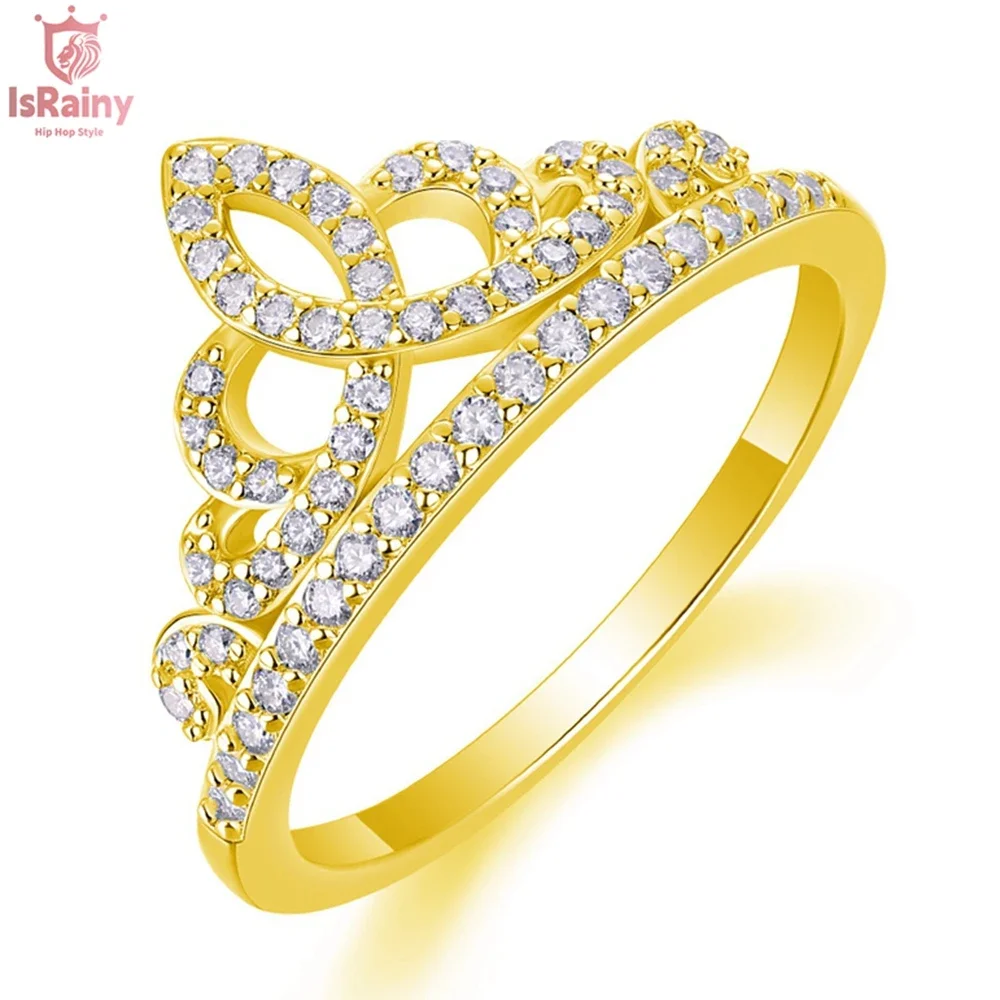 

IsRainy 18K Yellow Gold Plated 925 Silver Round Moissanite Rings Diamond Wedding Anniversary For Women Ring Fine Jewelry Gift