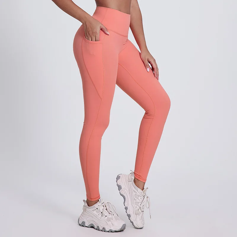 SHINBENE Women\'s Tight Yoga Pants Pocket Waist Lift Waist Waist Fitness Pants Wear Running Pants