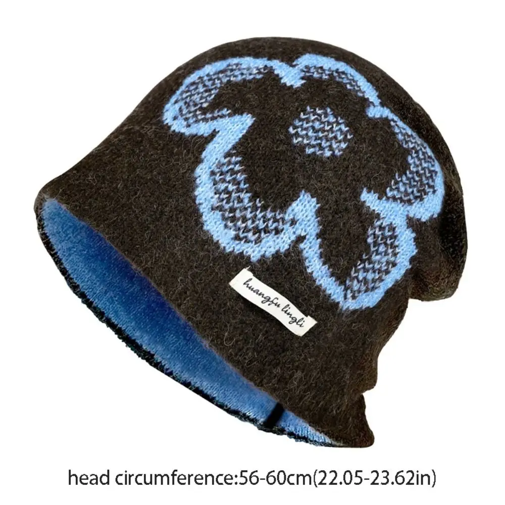 أزياء مطبوعة زهرة الجاكار محبوك قبعة الصوف الدافئة معرض جزيرة نمط بيني لطيف خمر سدادات حماية الأذن قبعة الخريف
