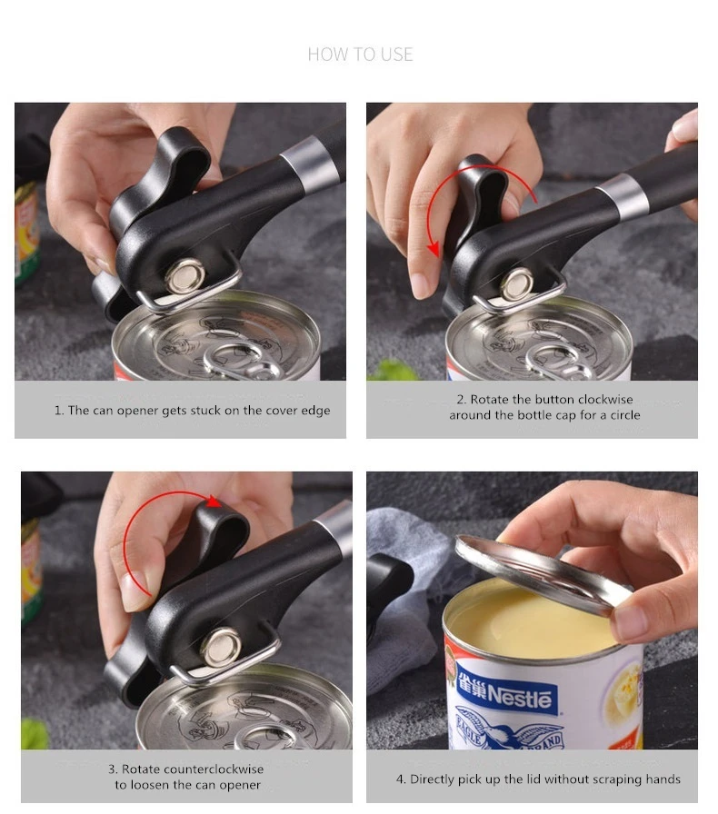 1Pcs Handleiding Blikopener Rvs Flesopeners Professionele Ergonomische Potten & Tin Opener Voor Blikjes Keuken Gereedschap