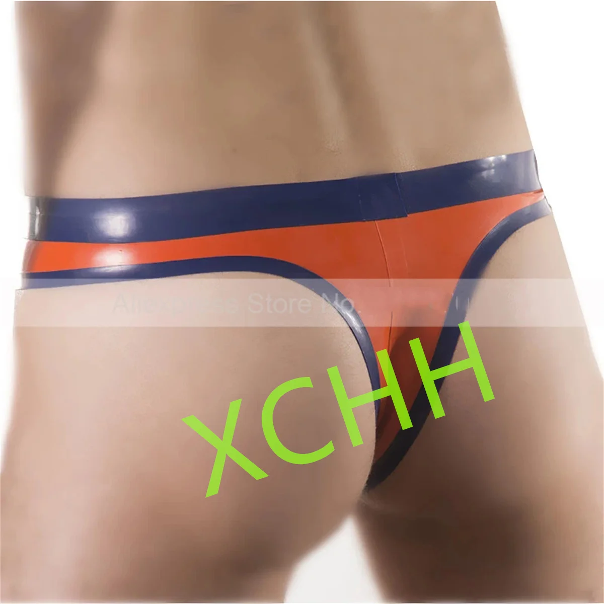 Latex Men Shorts Rubber Briefs Orange with Blue Underpants Male Handmade Halloween Cosplay Costumes Custom Made