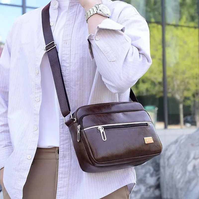 

New pu leather fashion men's crossbody bag large capacity men's shoulder bag casual versatile multi-layer cell phone coin purse