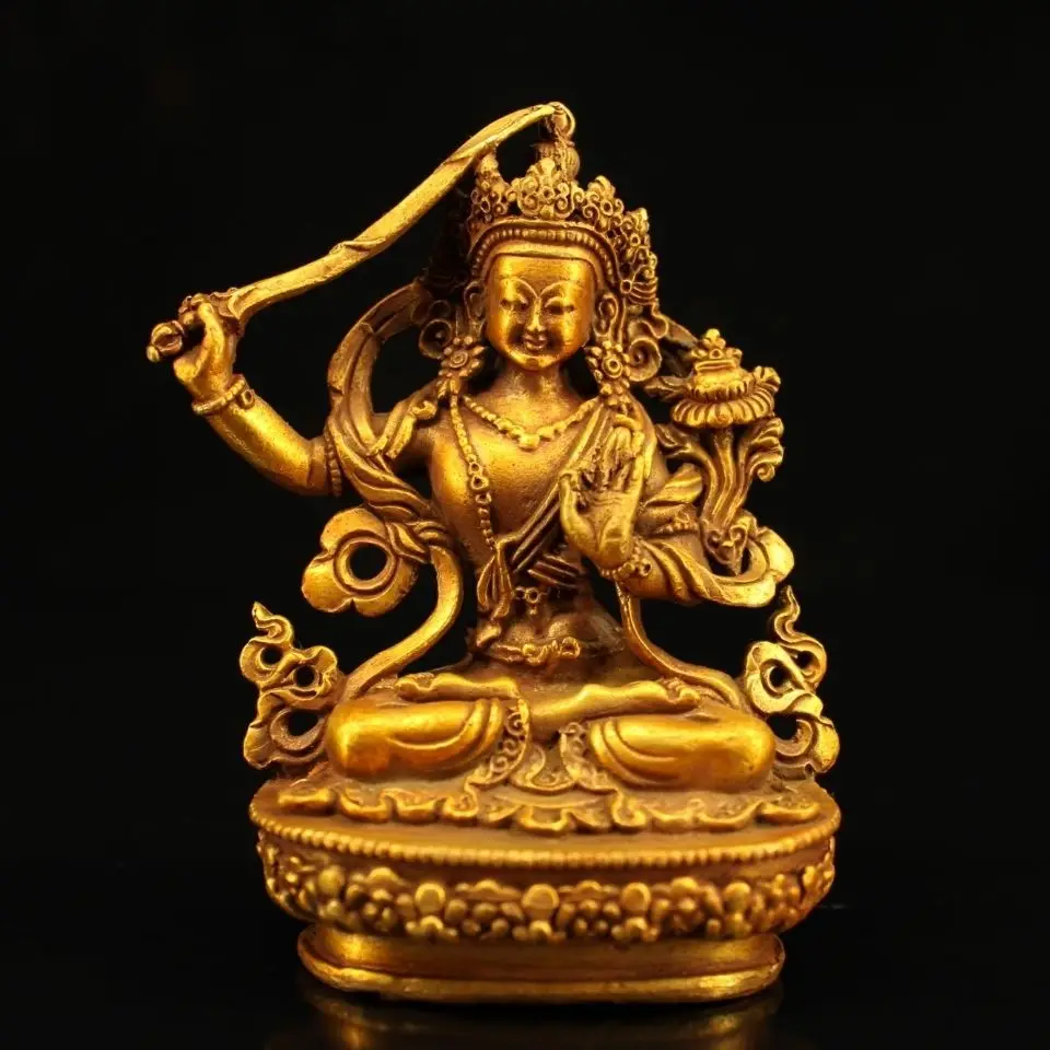 Tibet Manjushri Bodhisattva Buddha Statue Ornament Home Office Cabinet Deco Desktop Decor Figurines