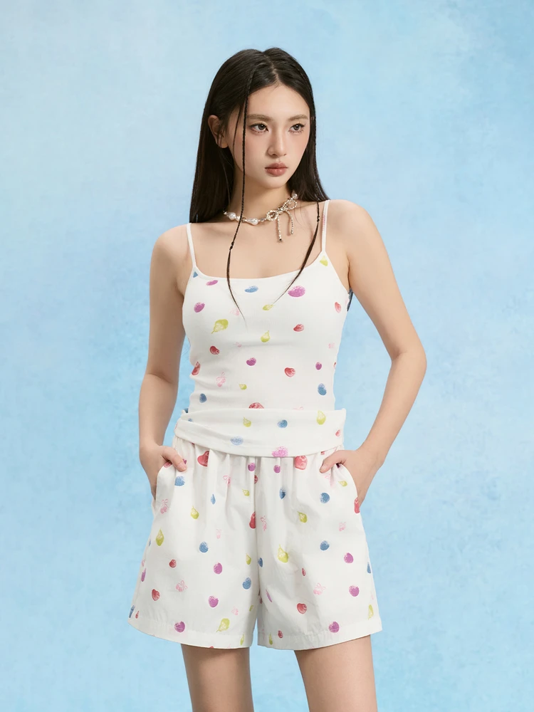 

SOFITTE White High Elastici Skin-tight Faionable Small Strap Vest Original Design Printed Women's Summer Casual Wear