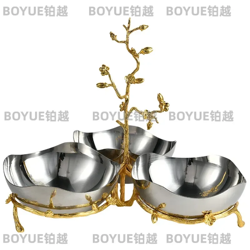 Gold Branch Leaf Stainless Steel Fruit Bowl Salad Platter European Elegant Home Decor Centerpiece Ornament Kitchen Tray view 6