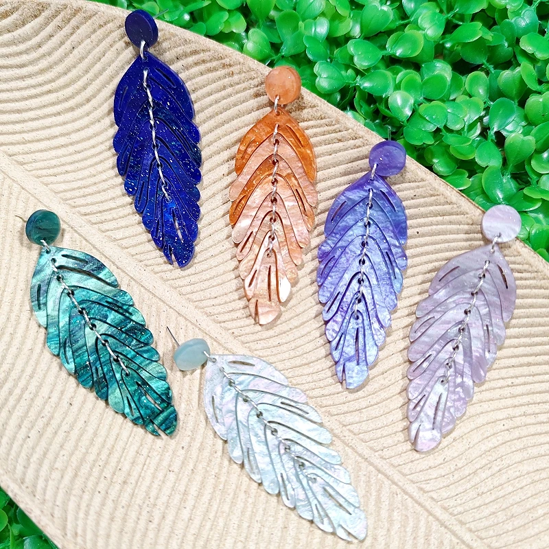 KUGUYS Acryl Bohemia Blatt-Ohrhänger für Damen, lange Blätter, Pflanzen-Serie, Schmuck, modische Strand-Accessoires, Fabrikverkauf – Detail 9