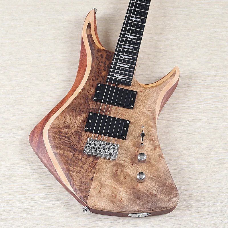 High Grade 6 String Electric Guitar 39 Inch Tree Burl Top Guitarra Solid Okoume Body 24 Frets With Bag Natural & Brown Color
