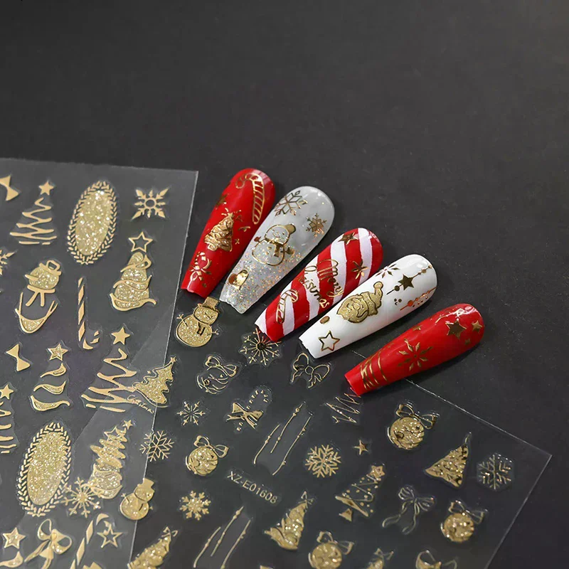 

1Sheet Gold 3D Christmas Nail Foil Stickers Sparkling Snowflake Christmas Tree Snow Globe Snowflake Nail Slider Nail Stickers