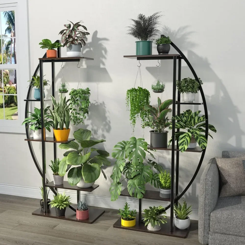 Plantas de interior Stand com gancho pendurado, prateleira grande planta, Flower Rack, Metal alto, 71"