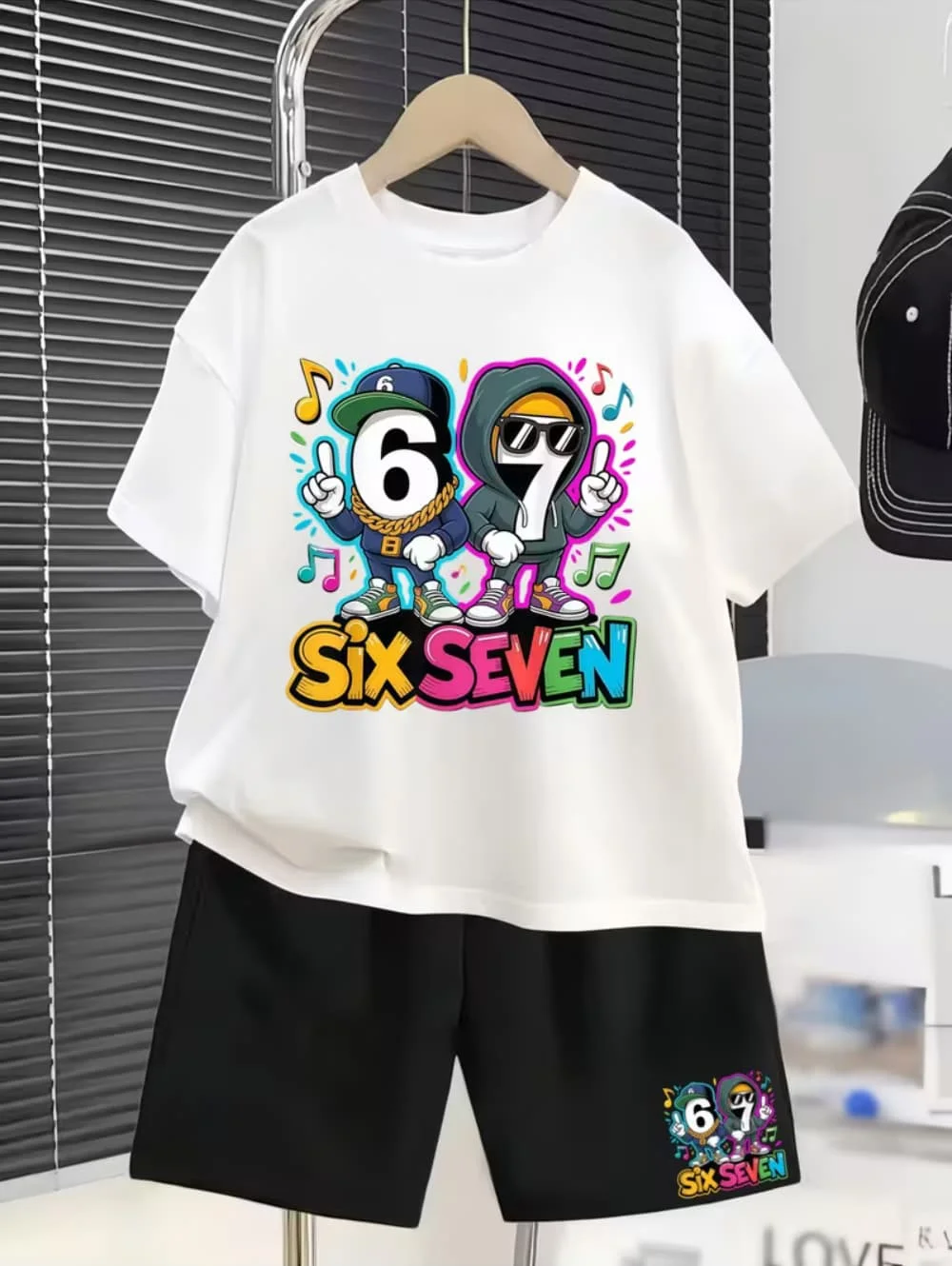 Nouvel ensemble cool 2026 de t-shirt et short pour enfants avec 67 motifs amusants – Vêtements décon