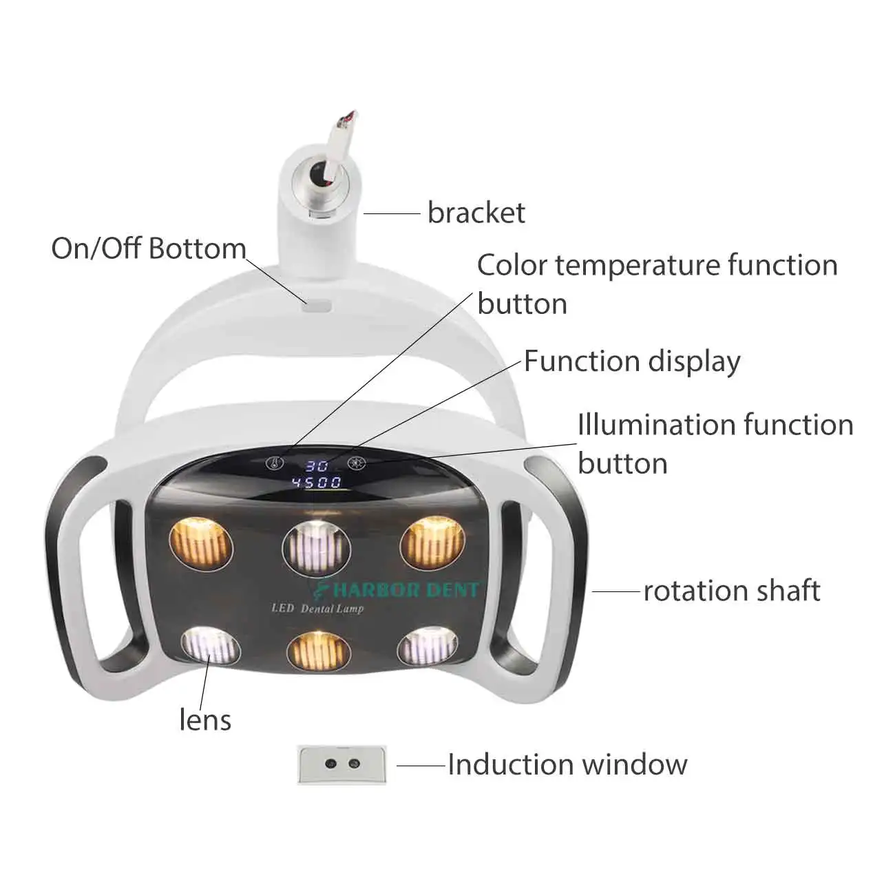 Multifunctional Dental 6 LED Light 8-Level Color Temperature Adjustment (3500-5500K) 30000Lux Illumination Class II Medical