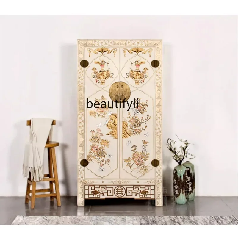 

ss8350 Chinese retro old wardrobe solid wood locker hand painted antique storage chest bedroom furniture opposite door