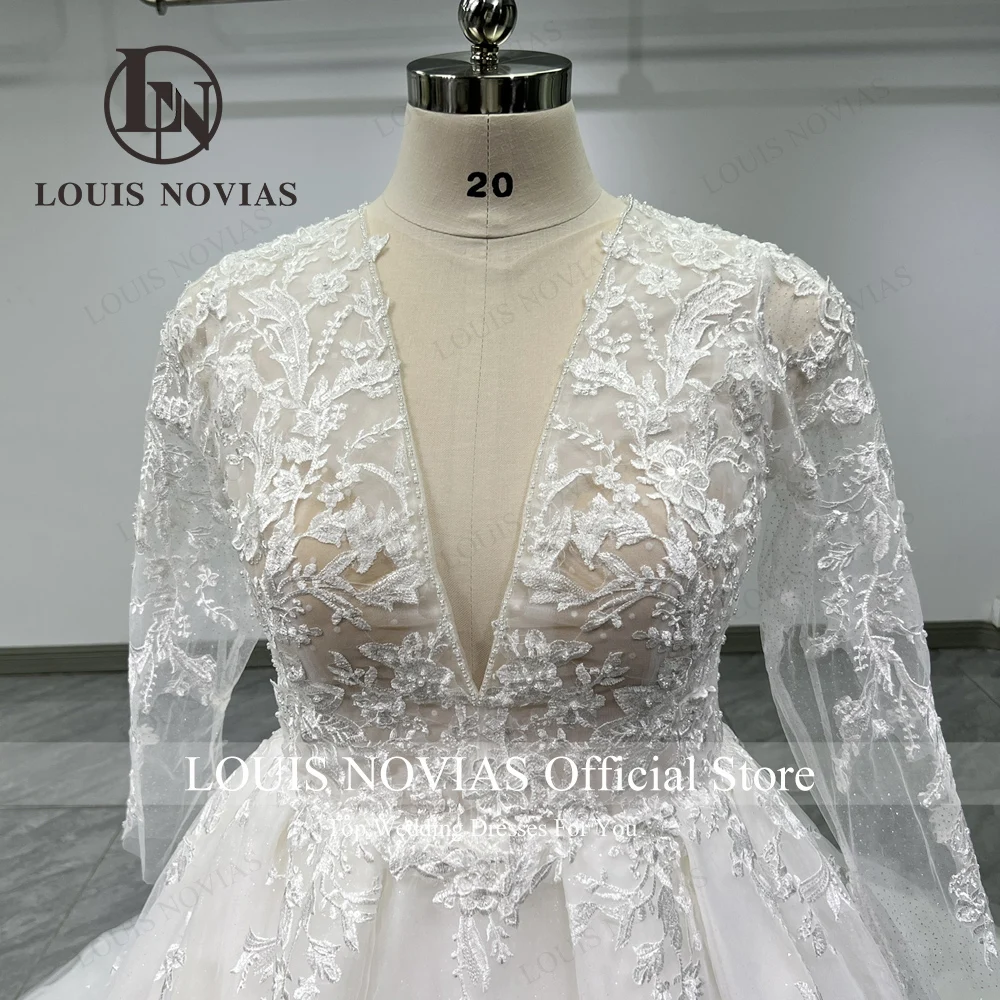 

LOUIS NOVIASl New Arrival Sexy V-Neck Real Work Photos Tulle Charming A-Line Wedding Gown Vestidos De Novia