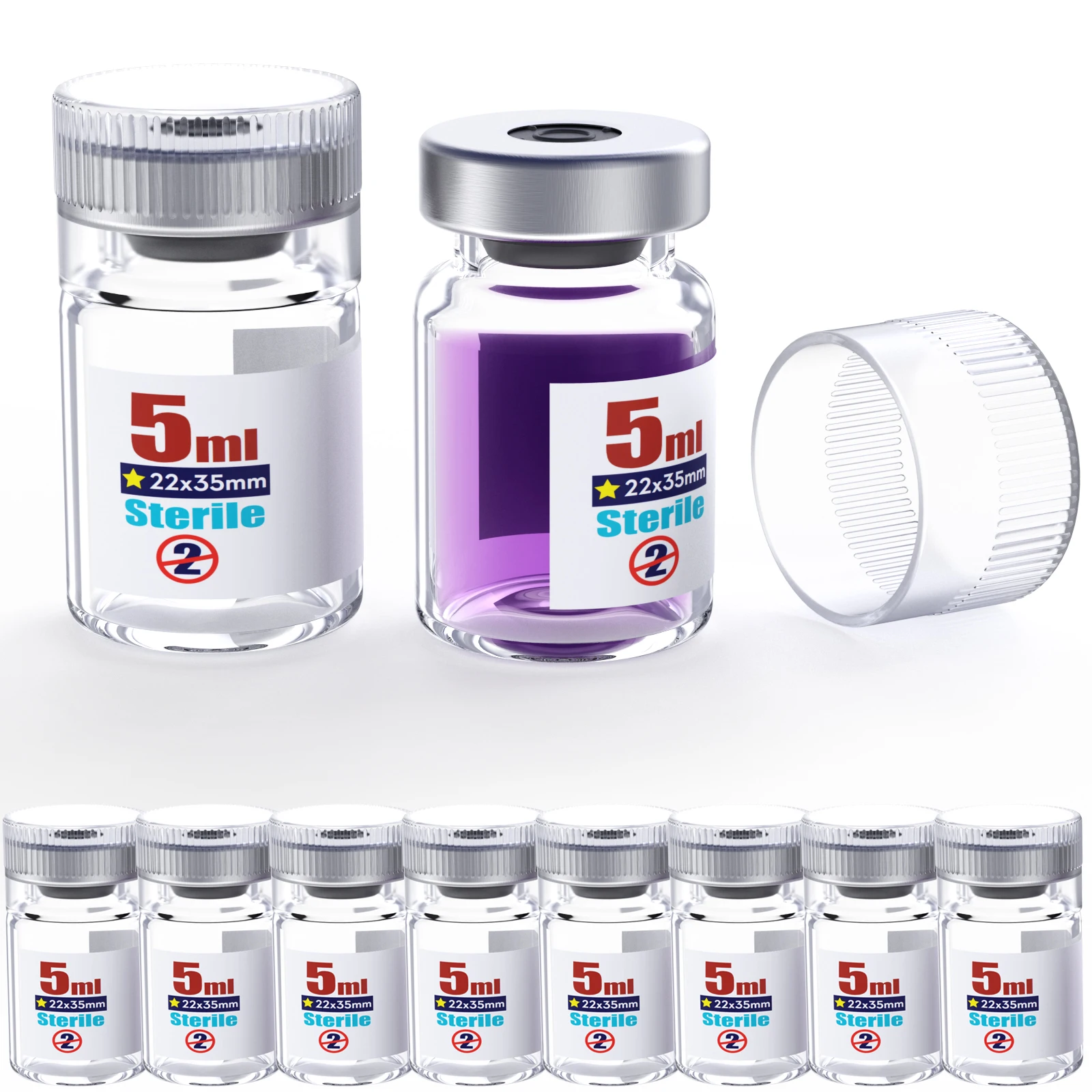 Sterile leere Fläschchen mit Wiederverwendbarem Verschluss und 13/20 mm Selbstheilender Injektionsöffnung, Glasfläschchen mit Schnallenverschluss, Sterile Verpackung, Transparent