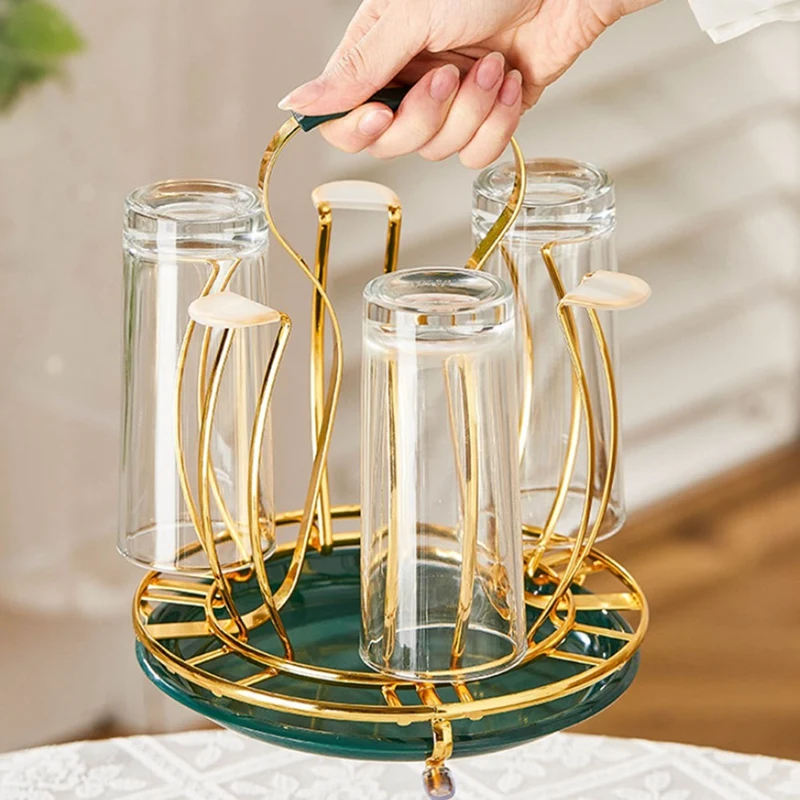 1 Piece Gold Wrought Iron Drain Cup Holder Kitchen Accessories Water Bottle Drying Rack Organizer For Glass Ceramic Coffee Mugs