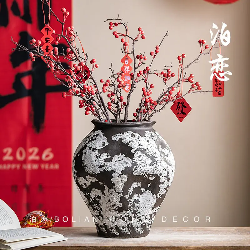 Love wabi-sabi Zen stoneware vase vine vintage handmade homestay restaurant Bogu shelf flower arrangement decoration ornament