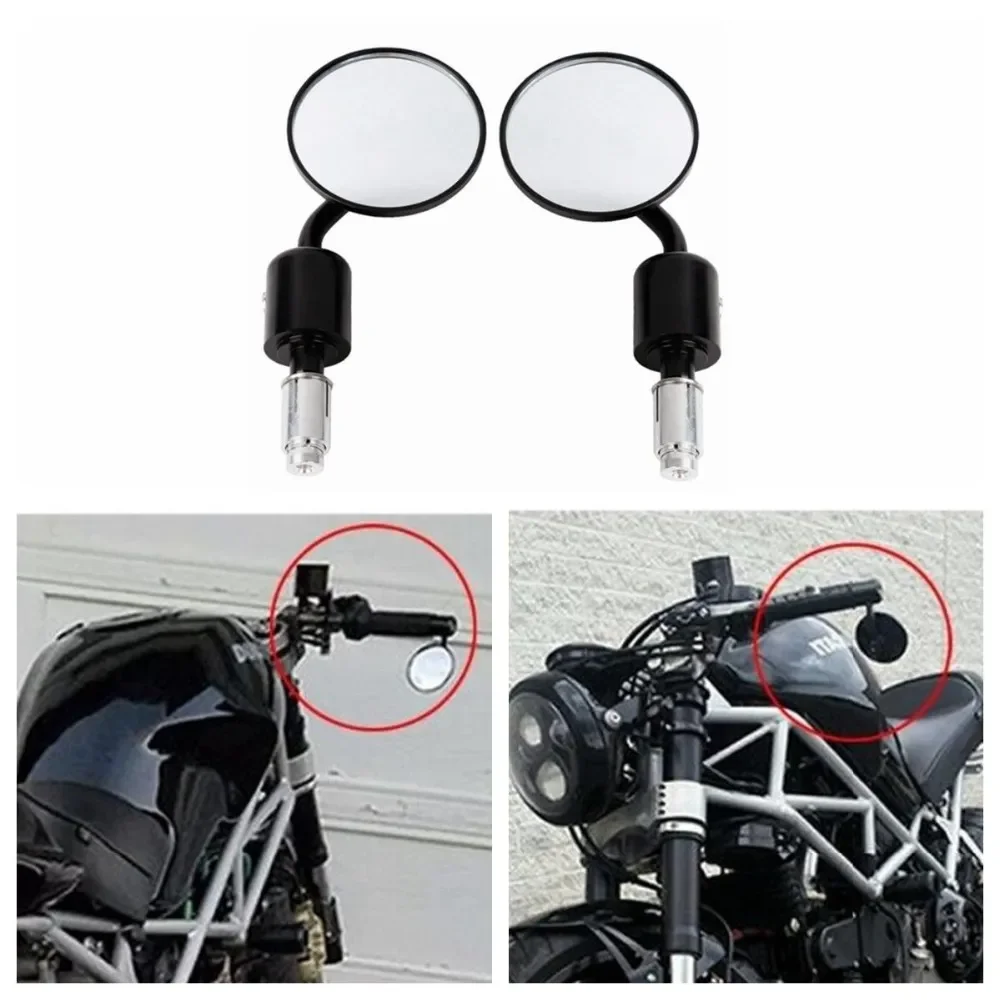 

Pair Motorcycle Universal CNC Aluminum Rear View 3" Handle Bar End 7/8" Mirrors For Kawasaki Yamaha Honda Suzuki Motorcycle