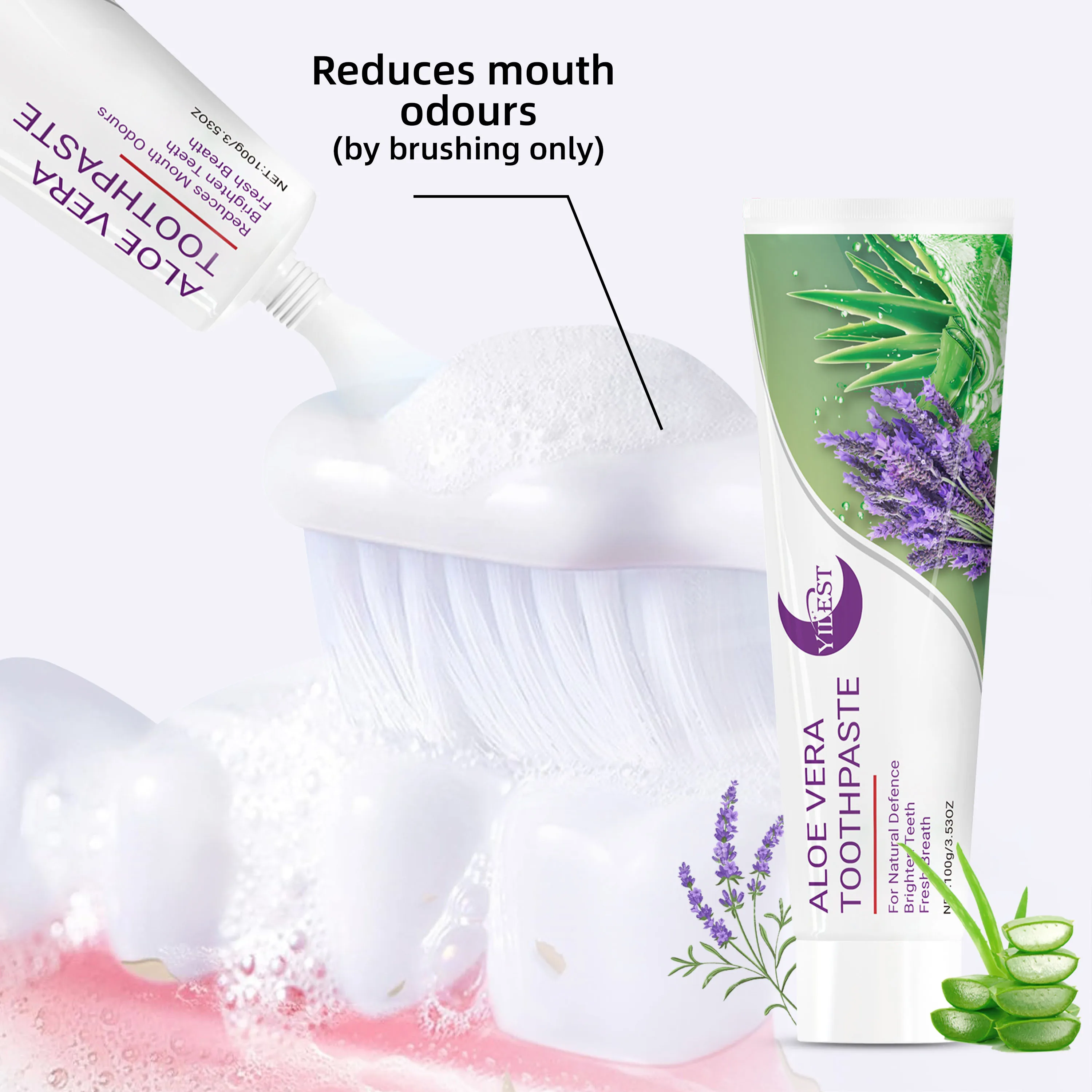 100g Aloe Vera & Lavender Night - YILEST Toothpaste for Deep Cleaning, Fresh Breath, Whitening Teeth, Gum Care, Lavender Scent