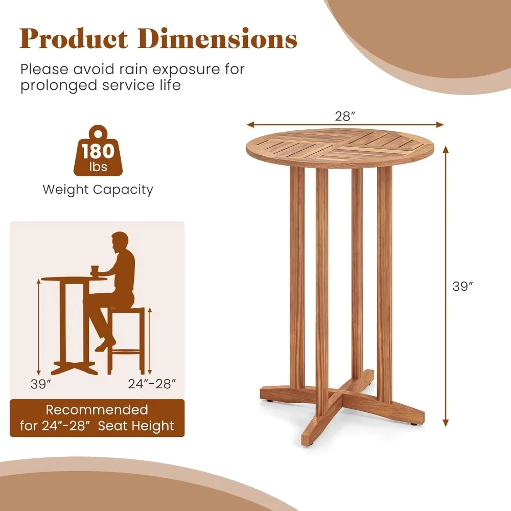 طاولة بار من خشب السنط في الهواء الطلق، طاولة مستديرة بارتفاع 39 فناء مع سطح شرائحي، طاولة طعام بيسترو عالية الجودة، حانة #3