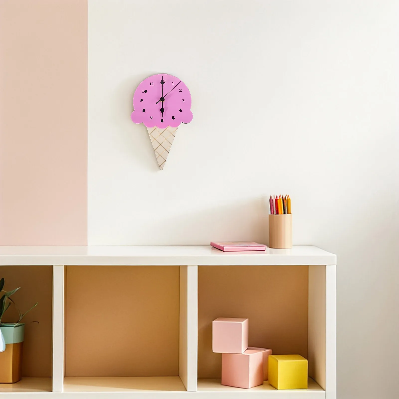 

Wall Clock Ice Cream Clocks for Bedrooms Children's Cartoon Mute Decorative Violet