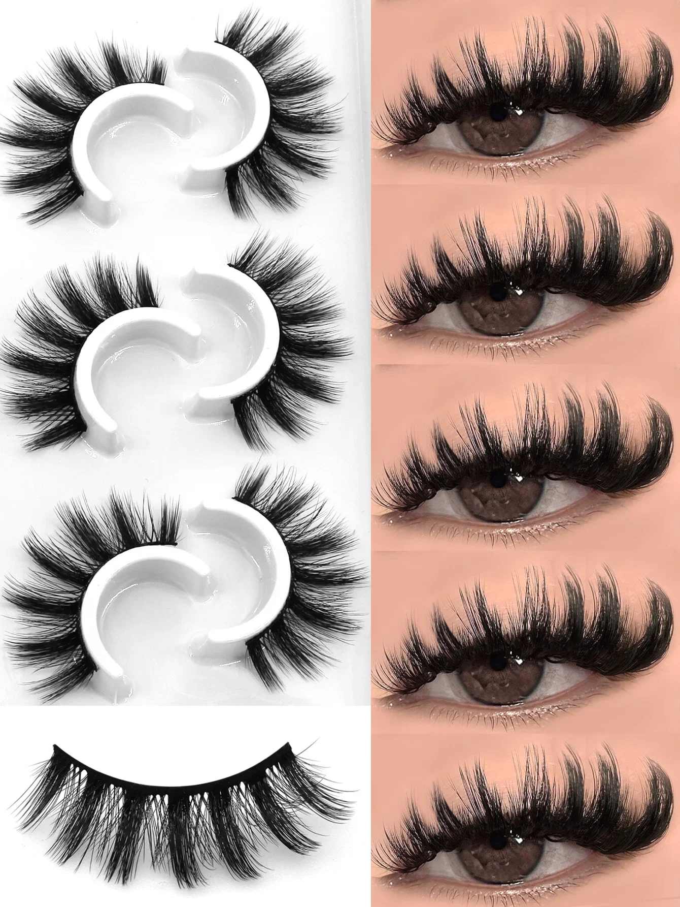 3D Natural False Lashes Cat Eye Eyelashes Fluffy Soft Cross 6 Pairs Manga Lashes Wispy Natural Eyelash Extension
