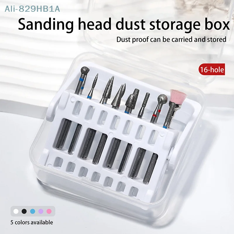 

16Holes Nail Drill Bit With Clear Storage Box For Nail Drill Bit Files Holder Container Case Display Nail Accessorie Tool