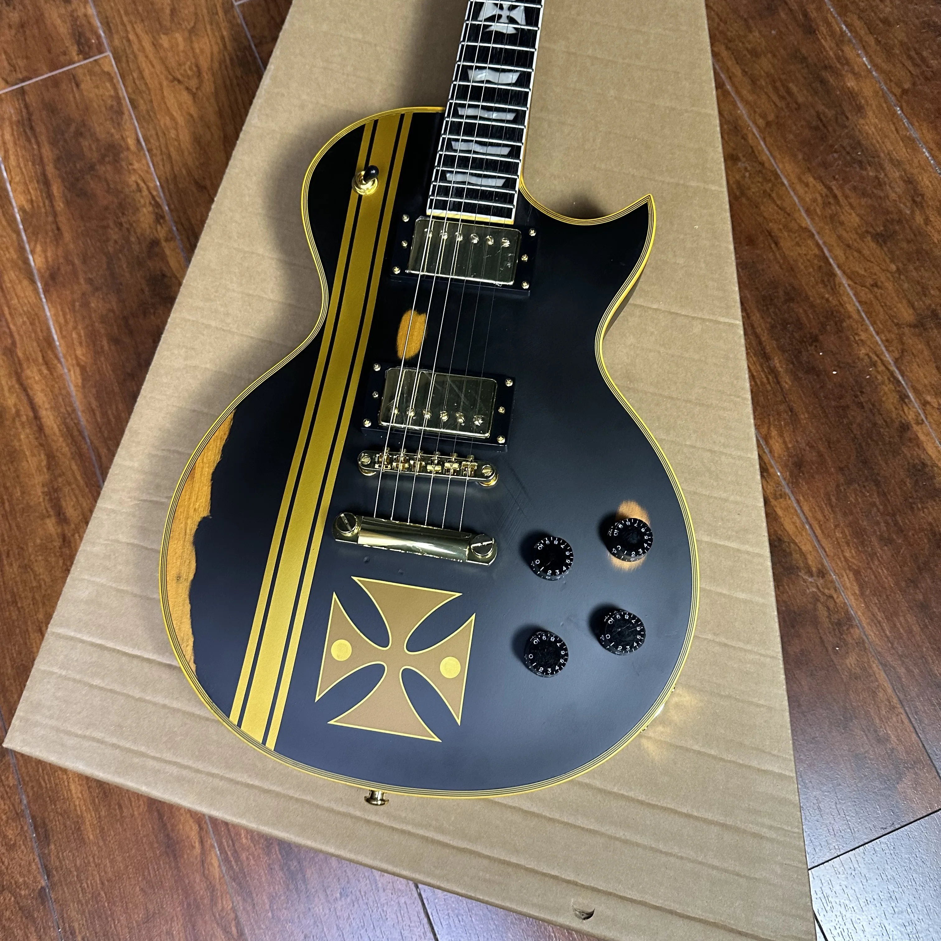 Matte Black ESP Standard Series James Hetfield Iron Cross Electric Guitar with Gold Hardware