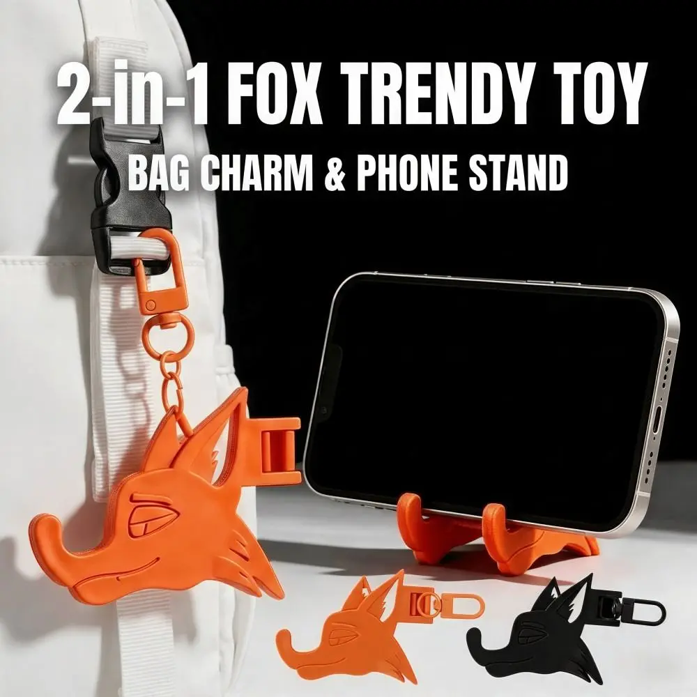 

Creativity Fox Shape Phone Stand Keychain Mini Cartoon Bracket Bag Pendant Foldable Hangable Mobile Phone Holder Multifunctional