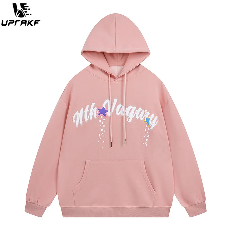 

UPRAKF Star Graphic Hoodie Streetwear High Quality Hip Hop Fashion Casual Tops Long Sleeve Pullovers Rainbow Color